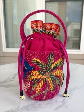 Handcrafted Pink Embroidered Drawstring Bucket Bag- Viral, New